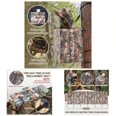 2 Pieces Hunting Tree Stand Blinds Two Man Tree Stand Set 38x 14x 1.5 Inch Cushion Waterproof 102 Inchx 35 Inch Camo Blind Cover Hunting Two Man Ladder