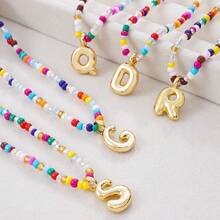 Bohemia Stainless Steel Letters Initial Pendant Necklace Diy Name Simulated Pearls Bead Necklaces For Women Pearl Woman's Choker Jewelry - Multicolor - View 3