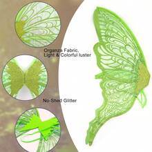 1件闪亮蝴蝶翅膀，嘉年华派对表演道具，闪闪发光的蝴蝶翅膀服装配饰，适用于婚礼、嘉年华仙女服装，金色彩色蝴蝶翅膀，生日礼物，情人节服装 - 彩色 - 查看 5