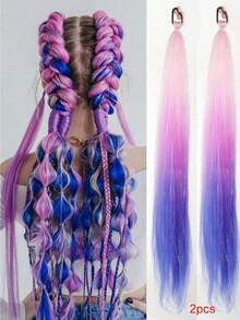 2 Packs 26 Inch Y2K Gradient Synthetic Hair Extensions, Braided Colorful Ponytail With Hair Metal Wire Elastic Tie, Soft And Smooth, For Daily Wear Or Role-Playing, Suitable For All Ethnicities - Multicolor - View 15