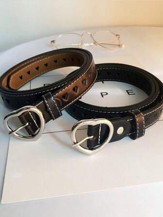 Fashionable Hollow Buckle Belt, Heart-Shaped Buckle Casual Jeans Belt, Buckle-Free Design,