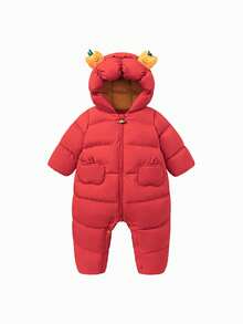 mini bala Baby Girl Triple-Protect Down Romper Winter 2025, Cute Design Warm Snowsuit - Red - View 4