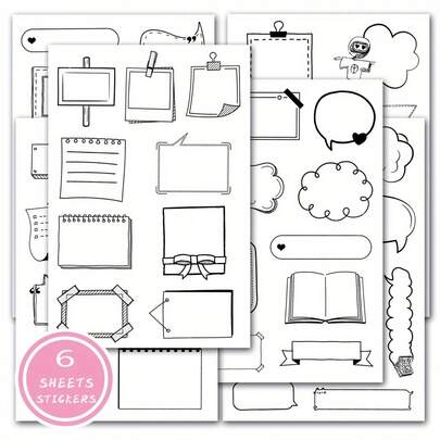 6pcs Black & White Writable Dialog Box Stickers - Perfect For Envelopes, Notebooks, Gift Boxes & PDA Labels - Durable Paper Material, Letter Stickers