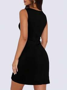 Sedessea Women's Sleeveless Round Neck Knit Short Tank Dress, Casual Summer Mini Dress, Made Of Medium Stretch Fabric Elegant - Black - View 2