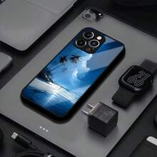 Funda de vidrio templado de diseño romántico y duradero: playa tranquila bajo la luz de la luna, palmeras en la  - funda de teléfono creativa personalizada, elegante y sencilla, anti-suciedad y a prueba de golpes, adecuada para  17/17 Pro/17 Pro Max/17 Air/ 16/16 Pro/16 Pro Max/16 Plus/ 15/15 Pro Max/15 Pro/15 Plus/ 14/14 Pro/14 Plus/14 Pro Max/ 13/13 Pro/13 Pro Max/12/12 Pro/12 Pro Max/11/11 Pro/11 Pro Max/XR/X/XS/XS Max. Es el regalo de cumpleaños perfecto para novias, novios, esposos, esposas, amigos o para uno mismo, innovador y a la moda, adecuado tanto para hombres como para mujeres. - Multicolor 2165 - Ver 2