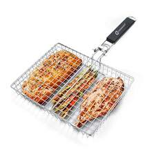 Grill Basket Stainless Steel With Portable Removable Handle, Grilling Basket-BBQ Accessories For Vegetable, Shrimp, Fish, Steak And Outdoor Use-Dishwasher ,Siliver - 銀 - 查看 7