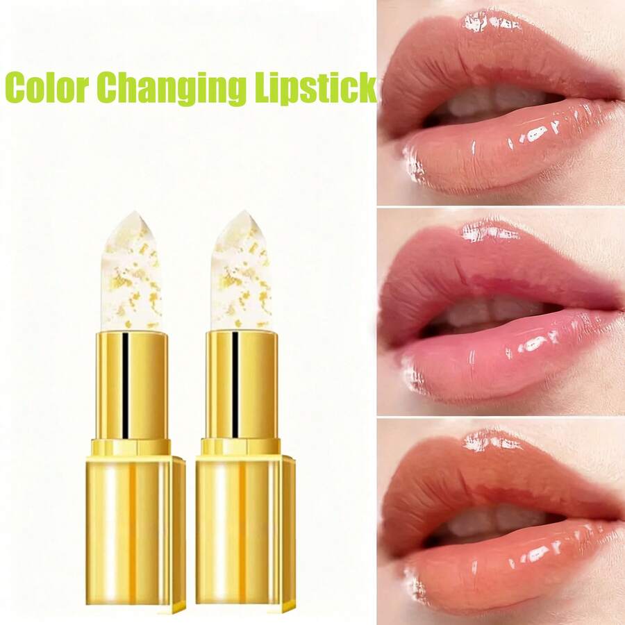2PCS Transferproof Color Changing Lipstick  Color Changing Lipstick Gold Foil For Women Moisturizing Glossy Shine Lip Gloss Deep Nourishment Christmas Gifts Valentine's Day Gifts - 金色 - 查看 1