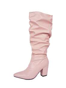 Women's Embroidered Ruched Western Floral Pattern Chunky Heel Fashion Boots