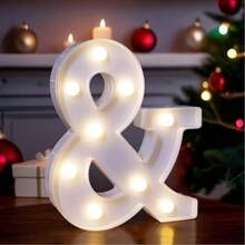 A Set Of 6 Wedding Decoration Holiday Party Packages, LED Lights With Neon Lettered Desktop Logos For "Mr. And Mrs.", Independent Plastic Battery Powered, Perfect For Photo Props, Valentine's Day Anniversary Wedding Decorations - Powered By AA Batteries (Batteries Not Included) - 白色 - 查看 8