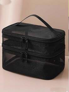 2026新款极简网眼化妆包，可收纳口红、BB霜、粉饼等，大容量便携旅行整理包，日常化妆包，旅行必备，适合作为万圣节和圣诞节礼物