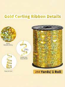 1 Roll 250 Yards Metallic Shiny Plastic Gift Wrapping Ribbon, Waterproof Silver Curling Ribbon, Balloon Tying Ribbon, Laser Ribbon, Sturdy, Easy To Roll, Tear-Resistant, Suitable For Wedding, Birthday And Holiday Decoration Parties, Balloon Accessories - Multicolor - View 3