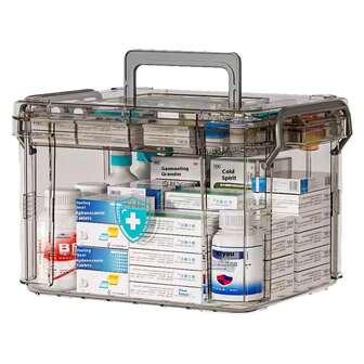 Large Capacity Multi-Layer Transparent Home Medicine Box, Portable First Aid Medicine Storage Box, Compact And Spacious, Convenient For Storing Emergency Medicines In Bathroom, Bedroom, Kitchen And Other Locations. Transparent Stackable Design Can Hold Bottles, Capsules, Ointments, Thermometers, Bandages And More, Ideal For Daily Medication Management, Child Safety Cabinet Storage, And Great Housewarming, Holiday (Halloween, Thanksgiving, Christmas) Gift.
