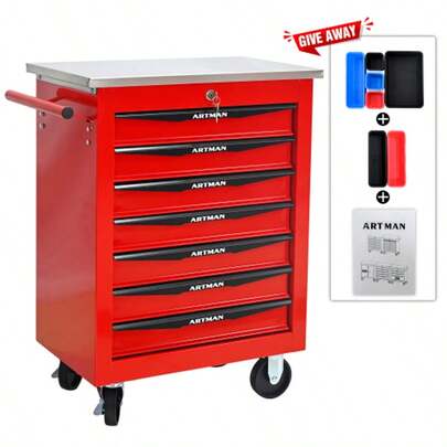 Double Door Clapboardl Multifunctional Tool Trolley - Black & Red (BLAK&RED)