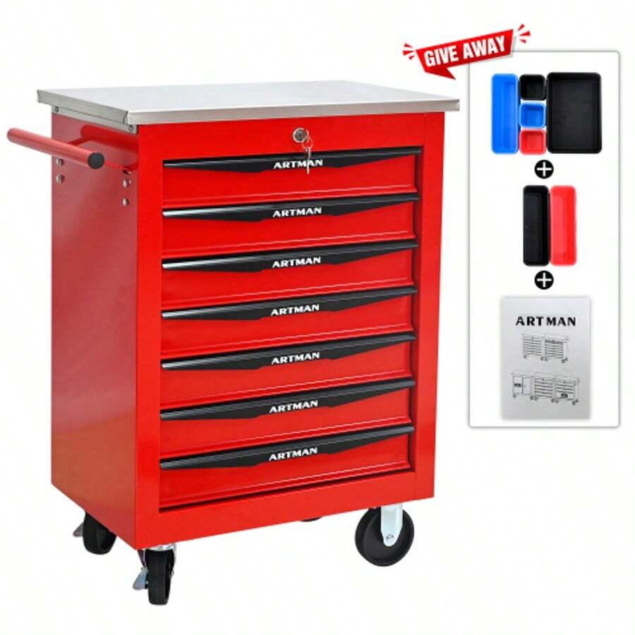 Double Door Clapboardl Multifunctional Tool Trolley - Black & Red (BLAK&RED) - Multicolor 13 - View 1