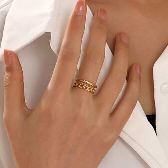 欧美新款空心扭链油炸面团扭扭戒指 女士个性化开口可调节不锈钢戒指