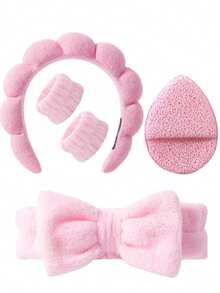 Bộ 5 món cao cấp siêu mềm mại dùng cho spa, bao gồm 1 băng đô mặt/2 băng cổ tay mặt/1 dây buộc tóc/1 bông trang điểm, thích hợp cho trang điểm, làm sạch da, chăm sóc da. Băng đô bông mềm mại như nhung, chất liệu vải khăn thấm hút tốt, dây buộc tóc bông xốp, thích hợp cho chăm sóc da, tẩy trang, tắm, dành cho phụ nữ và bé gái. - Nhiều màu - Xem 13