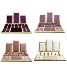 Bamboo And Wood Jewelry Display Stand Velvet PU Leather Ring Stud Necklace Pendant Bracelet Storage And Display Stand - Bamboo and Wood Set - View 12