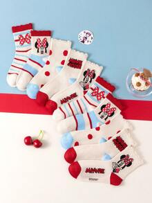 Disney 10/5 Pairs Minnie Mouse High Elasticity Sports Cute Series Socks, Mickey Mouse Family Socks, Autumn/Winter Girls' Elsa Princess, Mermaid Princess Mid-Calf Socks, Korean Cartoon Boys' Winter Breathable Baby/Student Short Socks