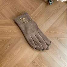 秋冬女溫柔風復古優雅麂皮手套 花邊花朵裝飾保暖觸控螢幕加絨防寒保暖手套 優雅女手套 秋冬保暖防風可觸控復古蕾絲裝飾分指手套 日常百搭柔膚麂皮加絨保暖手套 優雅女款手套 秋冬保暖防風可觸控復古花邊裝飾分指手套 日常百搭柔膚麂皮加絨保暖手套觸屏防寒麂皮手套 花朵紐扣裝飾手細觸地觸感 - 酒紅色 - 查看 2