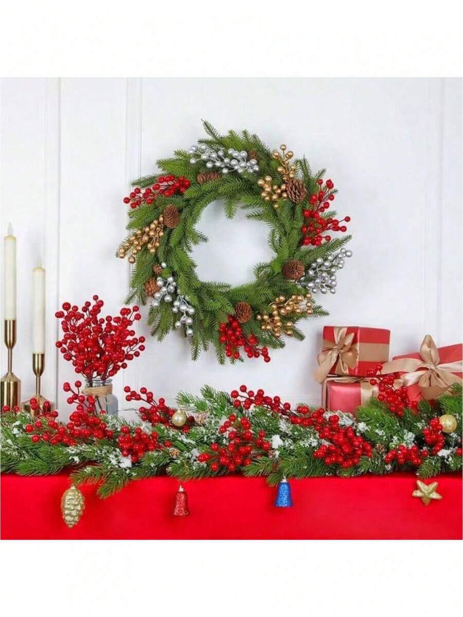 Sztuczne czerwone jagody, świąteczna dekoracja, sztuczne czerwone jagody