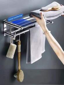 Wall-Mounted Bathroom Towel Rack With Bath Towel Rod, Stainless Steel Towel Rack With Hook, Bathroom Storage Rack, Shower Hanger, Silver Bathroom Storage Rack, Lightweight And Durable, Suitable For Hotel Apartments, Rental Rooms, Bathrooms And Shower Rooms - Bạc - Xem 5