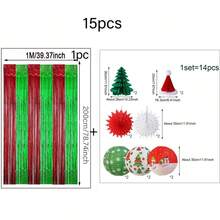 Conjunto de 14/15/6 peças - Conjunto de lanternas de papel para pendurar no Natal, com estampas natalinas em vermelho, verde e branco, lanternas em formato de pinheiro, lanternas em formato de chapéu de Papai Noel e pingentes de leque de papel. Ideais para decorar festas de Natal, jardins e casas. - Multicolorido - Ver 16