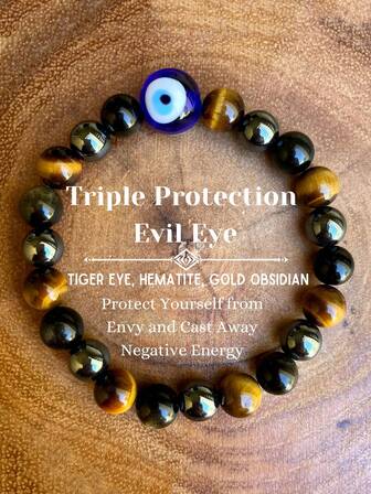 1条三重防护手链，邪眼虎眼石赤铁矿防护手链，男女通用，送礼佳品