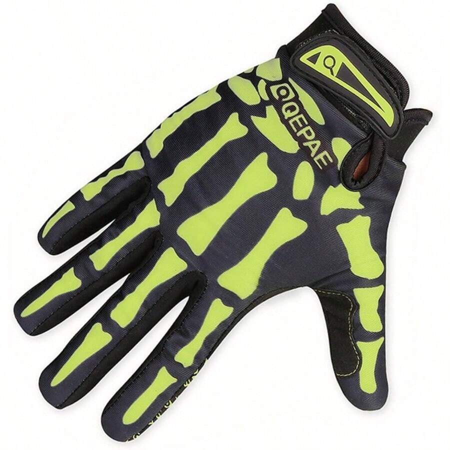 Skeleton Gloves Adjustable Lightweight Racing Skull Sports Work Bone Gloves Anti - Slip Breathable Men Women Motorcycle, Cycling, Biking, Workout - #1 綠色 - 全指 - 骷髏圖案 + 大號 - 查看 1