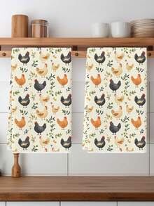 2pcs Vintage Chicken Kitchen Towels - Chicken Lady Themed Farmhouse Dish Towels Soft Absorbent Decorative Hand Tea Towels For Kitchen Bathroom Decor Perfect Chicken Mom Gift Birthday Christmas Housewarming Presents For Chicken Lovers Family Friends Who Adore Farm Aesthetics - Beige - View 1