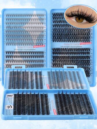 640 st. klusterögonfransar D-böjda gör-det-själv-segmenterade ögonfransar lösögonfransbok för nybörjare, lätt att använda hemma, tjocka fluffiga lösögonfransar, mjuka och naturliga ögonfransförlängningar för att förstora ögon, tjocka lösögonfransar i blandad stil, långvarig användning