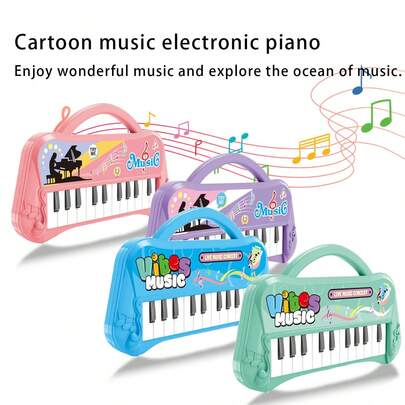Đàn piano điện tử đồ chơi hoạt hình cho trẻ em, có hiệu ứng âm thanh, đồ chơi âm nhạc, đồ chơi giáo dục, đồ chơi hoạt hình vui nhộn, đồ chơi tương tác giữa cha mẹ và con cái, tay cầm tích hợp, chất lượng âm thanh rõ ràng (Không bao gồm pin)