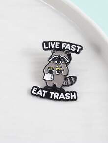 1枚趣味浣熊熊猫珐琅胸针，寓意“活得快，吃得快”，可爱动物胸针翻领徽章，时尚饰品，朋友礼物