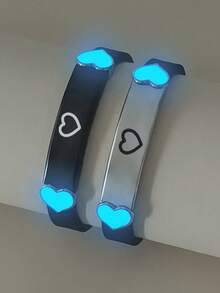 ATLVXJL 2pcs/Set Glow-In-The-Dark Couple/Friendship Silicone Heart Bracelet Set, Minimalist Design, Suitable For Daily Wear And Holiday Gift - Multicolor - View 1