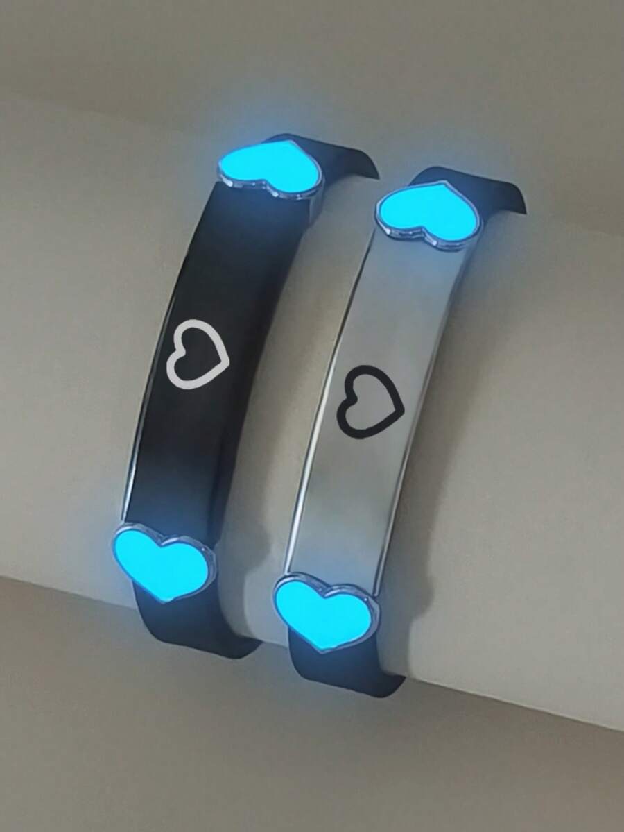 ATLVXJL 2pcs/Set Glow-In-The-Dark Couple/Friendship Silicone Heart Bracelet Set, Minimalist Design, Suitable For Daily Wear And Holiday Gift - Multicolor - View 1