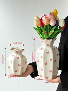 1pc Pink Heart Ceramic Vase, Cute European Style High-Value Bedroom Decor, Medium Size, American Farmhouse Style Vase (Practical Item), Suitable For Home Decor, Wedding, Bedroom, Entryway, Nightstand, Minimalist Elegant, Dining Table Decor, Vase Gift For Family And Friends - Multicolor - View 13