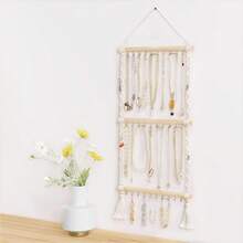 1pc Bohemian Hanging Jewelry Organizer With 30 Hooks Beaded Necklace Holder Wall Mounted Jewelry Rack For Necklaces, Bracelets, Earrings Display Gifts For Women Back To School - Beige B - View 3