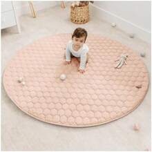 Rectangle Kids Play Mat - Medium 48 x 72 inches Soft Quilted Baby Floor Mat with Non-Slip Bottom - Plush Design for Toddlers Playtime and Relaxation - Comfortable and Durable -(Blush Round - 153 cm) - Multicolor - Ver 2