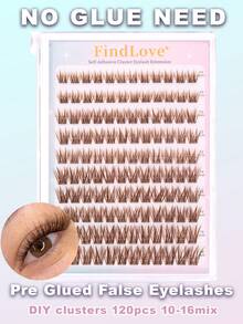 120Clusters Brown Lashes With Adhesive DIY Pre Glued Lash Extensions D Curl 10-16mm Press-On Eyelash Crossed Wispy Lash Clusters Reusable Individual Eyelashes Natural Soft Lightweight Mix Style Lash Clusters For Self Use At Home Or On-The-Go For Daily Life&Wedding&Dating&Party&Music Festival&Spring Day&Travel Makeup Tools - C - Xem 2
