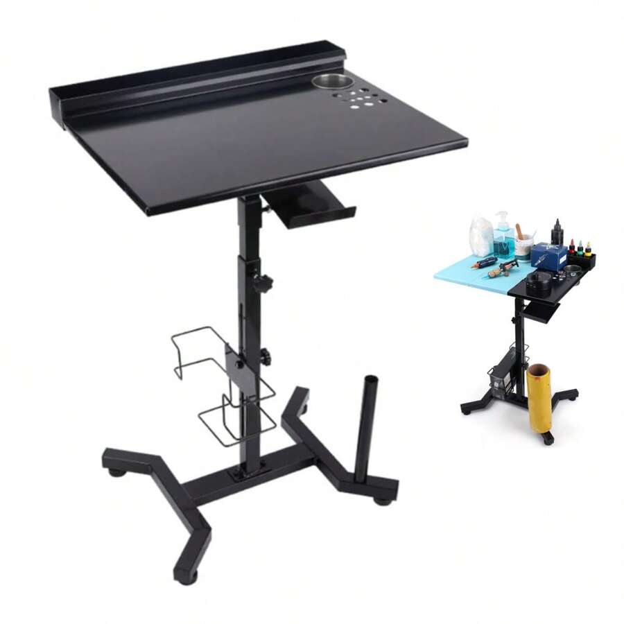 Estación de Trabajo de Tatuaje Portátil Grande, Soporte de Altura Ajustable con Almohadilla Antideslizante, Ranura de Almacenamiento, Mesa de Instrumentos de Salón, Tripartite Estación De Trabajo Para Tatuajes Carrito Con Bandeja Para Salón De Tatuajes Mesa De Trabajo Portátil Con Estante De Almacenamiento Desmontable Reposabrazos Para Tatuajes Escritor - Negro - Ver 1