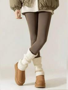 1 Pair Solid Color Casual Polyester Knit Leg Warmers, Fashion Warm Stockings For Autumn/Winter - Multicolor - View 2