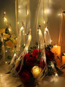1 pieza Varita de hada con luz LED y borla brillante - Favor de fiesta de plástico con pilas, adecuado para bodas, San Valentín, Año Nuevo, carnavales, conciertos, cumpleaños y talla grande - Incluye pilas, accesorio para eventos festivos, palo de seda con borla brillante, varita de plástico, decoración de fiesta de hadas, rosa, telón de fondo - Multicolor - Ver 3
