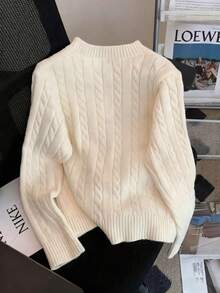 Autumn/Winter Casual Embroidered Crew Neck Cable Knit Sweater For Women, New Loose Cardigan Knitwear - Apricot - View 2