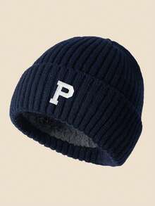 1顶P款刺绣针织帽，保暖内衬冬季帽，防风柔软舒适，简约风格，适合寒冷天气，冬季必备帽子装备 - A - 查看 8