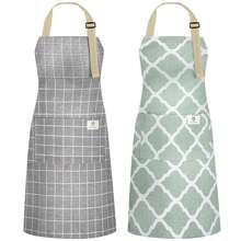 NLUS 2 Pack Kitchen CooFKing Aprons, Adjustable Bib Waterproof Chef Apron With 2 Pockets For Men Women(Green Plaid/Grey Plaid),Gray/Green - 灰綠色 - 查看 1