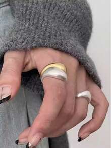 1pc Asymmetrical Geometric Matte Silver Stackable Ring, Suitable For Women's Daily Wear - Silver - View 5