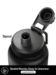 Powcan 40oz insulated stainless steel sports water bottle with spout and handle lid, wide-mouth bottle, double-wall stainless steel, leak-proof design, suitable for sports, outdoors, travel, school, and office - 黑色 - 查看 4