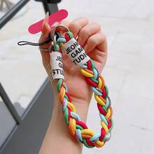 Correa de muñeca de cordón trenzado de nailon de colores, llavero de cuerda sólida de color contrastante corto - Multicolor - Ver 5