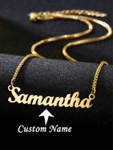 1pc Customized Personalized Name Necklace, Stainless Steel Material, Box Chain Necklace, Fashionable And Simple Design Women's Jewelry, Christmas Gift - Multicolor - View 9