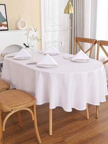 1 khăn trải bàn hình bầu dục màu trắng, khăn trải bàn kiểu nông trại bằng polyester chống thấm nước, thích hợp cho ăn uống, đám cưới, tiệc tùng, tiệc chiêu đãi, trang trí bàn - trắng - Xem 1