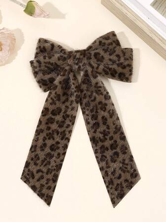 1pc Leopard Printed Hair Bow For Girls Brown Velvet Bow Alligator Clip Leopard Printed Hair Clip Warm Fall Winter Barrettes Elegant Daily Hairpin Teens Hair Accessory, Hair Accessories, Claw Clips, Hair Slide